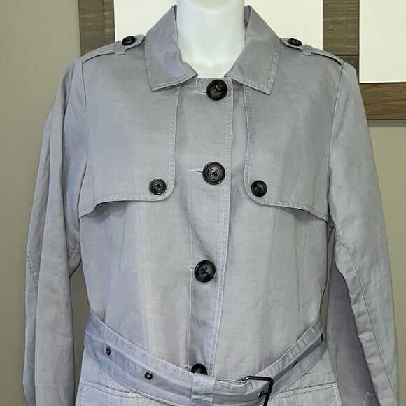 cabi  Tanner Linen Trench Coat Light Blue/Purple Silver Lake Medium #5296 - Picture 5 of 16